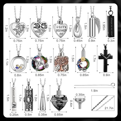 Ecation 15 Pcs Urn Necklace for Ashes Women Cremation Jewelry - color: Black