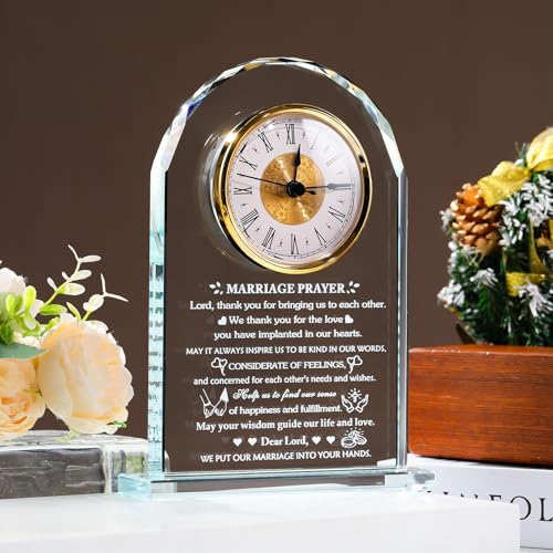 Arikyrist Wedding Gifts for Couples 2026 Glass Clock Anniversary Marriage Prayer Plaque Gifts with Inspiring Quotes, Newlywed Mr and Mrs Gifts Decoration Sign Marriage Blessing Couple Religious Gifts - style: Marriage Prayer Gifts Style 2