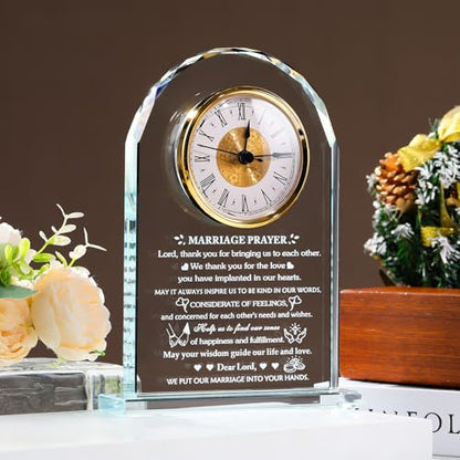 Arikyrist Wedding Gifts for Couples 2026 Glass Clock Anniversary Marriage Prayer Plaque Gifts with Inspiring Quotes, Newlywed Mr and Mrs Gifts Decoration Sign Marriage Blessing Couple Religious Gifts - style: Marriage Prayer Gifts Style 2