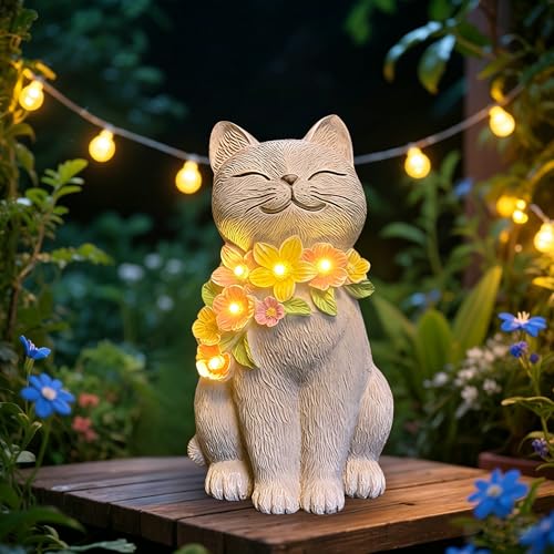 Solar Cat Garden Statue for Outdoor Decor, Cat Solar Light - color: Sitting Cat