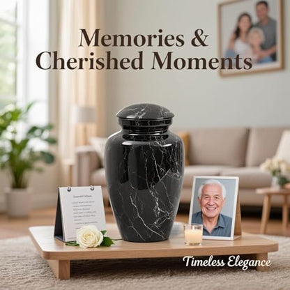 Black Marble Finish Cremation Urn Set for Human Ashes Adult - size: Large,Set Black Marble