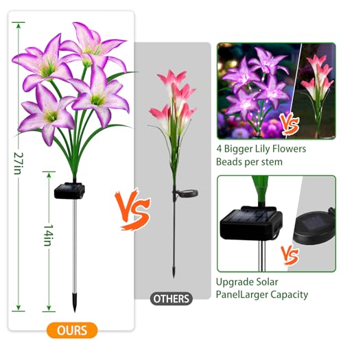 Solar Lights Outdoor, Gift For Women Mom Grandma Wife Daughter Friends, 4 Pack 16 Solar Purple Lily Flower Lights, Solar Flower Lights Waterproof, Outside Decor Stake Lights For Garden Yard Patio Lawn - style: Solar Purple Lily