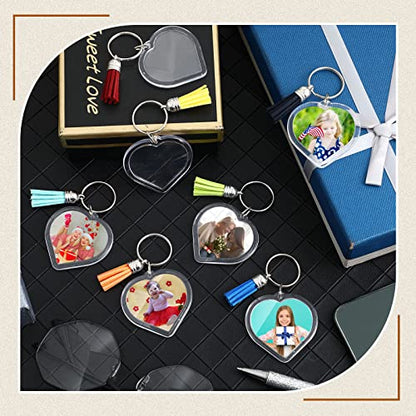 Yaomiao Acrylic Photo Keychain with Tassel Clear Blank Custom Keychain Frame Holder Insert Picture Keyring Making Kit - style: Heart