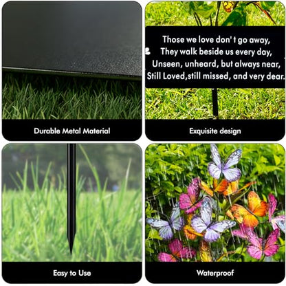 Solar Butterfly Memorial Stake for Graves - Metal Cemetery Garden Decor with LED Lights - Sympathy Remembrance Plaque to Honor Mother Father - Weatherproof Outdoor Bereavement Tribute(with Flowers) - style: Dear with Flowers