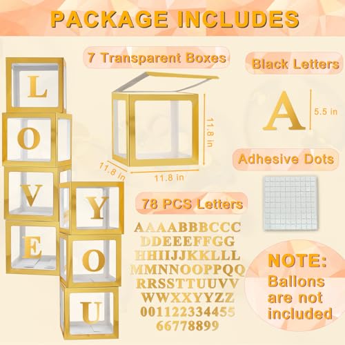 Ledido Transparent Balloon Boxes with 78 Letters Numbers for Custom Name - color: Gold, size: 7PCS Boxes