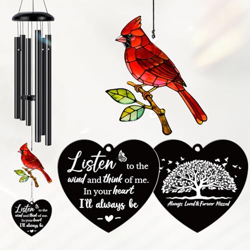 Sympathy Gifts for Loss of Loved One,Sympathy Memorial Wind Chimes with Cardinal, Cardinal Remembrance Wind Chimes for Mother Father Husband, Outdoor Garden Decor