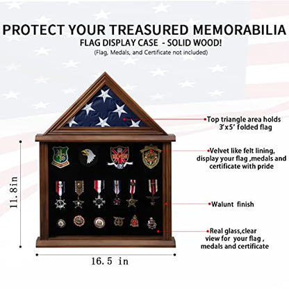Military Flag Shadow Box 3x5 Wooden Felt Lining Certificates Walnut - size: Small-Walnut