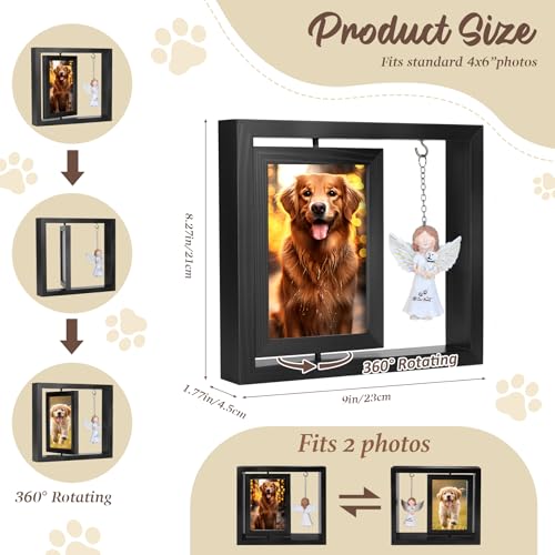 Rotating Wooden Picture Frame with Resin Angel for Loss of Dogs | Holds 4x6 Photo, Black Loss of Dogs Cat Sympathy Gift, Pet Loss Remembrance Bereavement Keepsake, Dog Memorial Gifts - color: Black