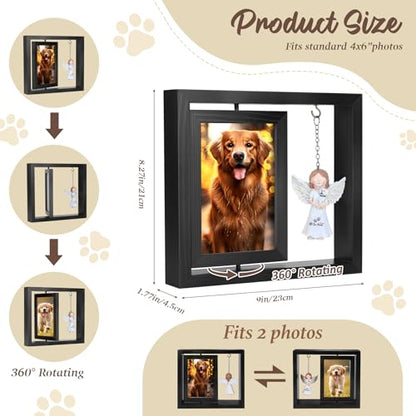 Rotating Wooden Picture Frame with Resin Angel for Loss of Dogs | Holds 4x6 Photo, Black Loss of Dogs Cat Sympathy Gift, Pet Loss Remembrance Bereavement Keepsake, Dog Memorial Gifts - color: Black