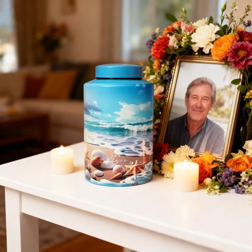 Large Cremation Urns for Human Ashes, for Adult Female & Male | 220 lbs Capacity, Stainless Steel Material, Sealing Well & Durable & Waterproof, Funeral Ash Keepsake, Ocean Heaven Pattern