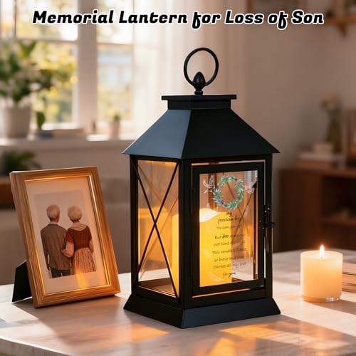 Memorial Candle Lantern with Flickering LED Candle and Remote Control Bereavement Sympathy Gifts in Memory for Loss of Son Remembrance Gift (Son) - color: Son