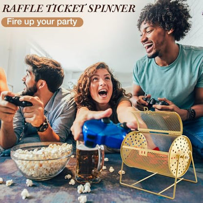 Teenyyou Raffle Drum Holds 600 Tickets, Metal Ticket Wheel Spinner with Stand, Raffle Tickets Cage for Games Events, Parties, School Drawings(Integrated Rotary,Gold,7.09" X 4.72", Small) - color: Gold, size: 7.09" X 4.72", Small, style: Integrated Rotary