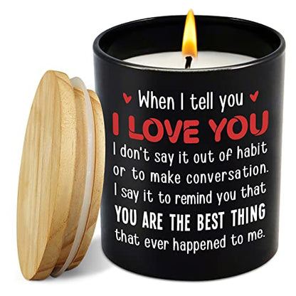Anniversary Couple Gifts - Vanilla Lavender Candle 10 oz | Gifts for Him Her, I Love You Message, Long Lasting Burn, Soft Scented Glow, Glass Jar With Lid, Ready To Gift - color: Black - Love You