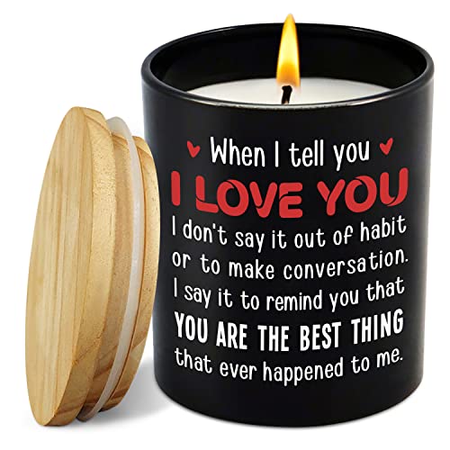 Anniversary Couple Gifts - Vanilla Lavender Candle 10 oz | Gifts for Him Her, I Love You Message, Long Lasting Burn, Soft Scented Glow, Glass Jar With Lid, Ready To Gift - color: Black - Love You