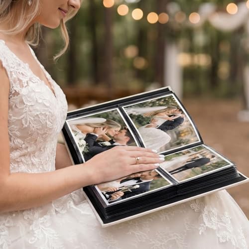 Vienrose Wedding Photo Album 4x6 200 Pockets Photo Window Beige | Cloth Cover, Wedding Crystal Stickers, Tweezers, Acid Free Pages - color: Wedding Theme, size: 200k