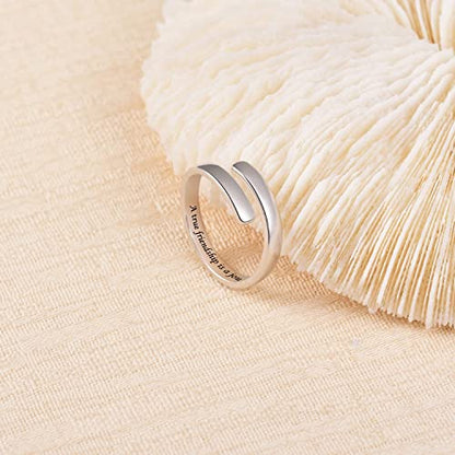 BEILIN 925 Sterling Silver Inspirational Jewelry Rings Adjustable Ring Personality Encouragement Gift for Teens Women - style: A true friendship is a journey without an end
