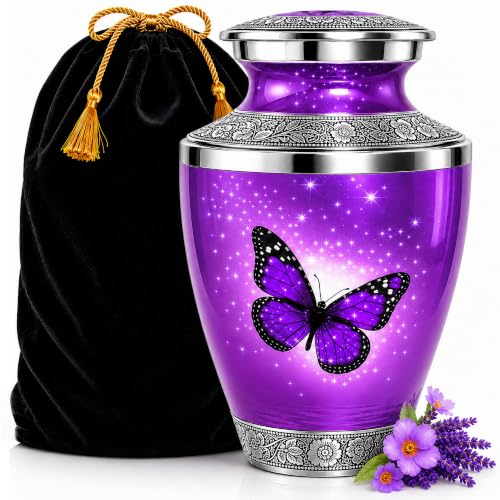 Purple Butterfly Urn for Human Ashes Adult Female or Male – Large Cremation Urn for Men & Women, A Symbol of Hope, Transformation and Remembrance (Large) - color: Purple, size: Large Adult