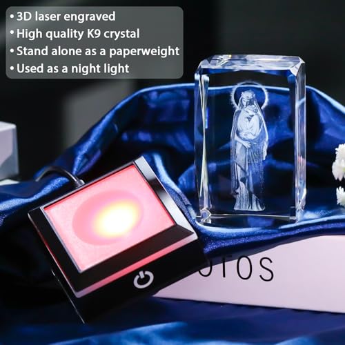 Movdyka Virgin Mary Statue Night Light Religious Gifts for Women Catholic | 3D Laser Engraved Blessed Mother Statues Crystal Cube Virgin Mary Night Light Gifts for Women & Men Mothers Day Christmas - color: Virgin mary&Jesus