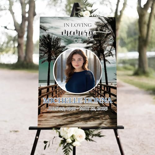 Memorial Sign, Modern Funeral Sign, Blue, PVC, 12x18 Inches, Free Standing - color: Version 9