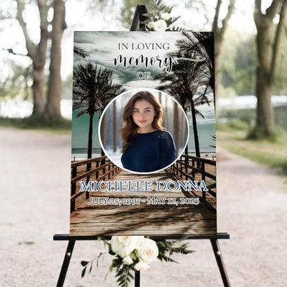 Memorial Sign, Modern Funeral Sign, Blue, PVC, 12x18 Inches, Free Standing - color: Version 9