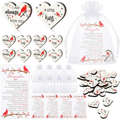 Yousoontic 120 Sets Funeral Favors Celebration of Life Decorations Cardinal Memorial Angel Sign Heart Pocket Hug Token with Prayer Card Organza Bag for Guests Funeral Cardinal Memorial Gifts