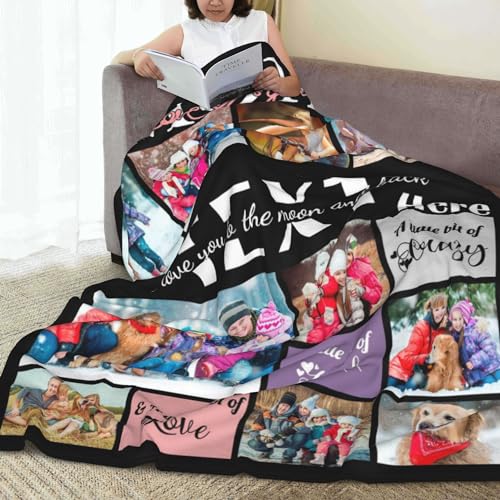 Birthday Gift for Mom Personalized 10 Pictures Throw Blanket Using Own Photos & Text Custom Soft Flannel Fleece Blanket for Adult Mom Grandma Family on Mother's Day Anniversary Christmas - color: Style 34