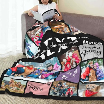 Birthday Gift for Mom Personalized 10 Pictures Throw Blanket Using Own Photos & Text Custom Soft Flannel Fleece Blanket for Adult Mom Grandma Family on Mother's Day Anniversary Christmas - color: Style 34