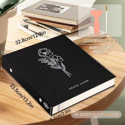 Lanpn Self Adhesive Photo Album Scrapbook 80 Pages, Linen Photos Albums DIY Sticky Magnetic Pages holds 4X6 7x5 A5 Picture for Family Wedding Birthday (Large-40 Sheets/80 Pages, Black) - color: Black, size: Sticky Page (Large,80 Pages)