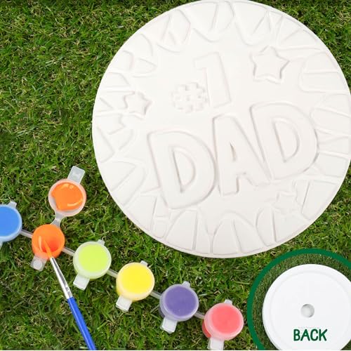 Creative Roots Paint Your Own Stepping Stone Kit, #1 Dad | DIY Garden Stepping Stone Activity, Arts and Crafts Project for Kids, Includes Pre-Cast Ceramic and Paints - style: #1 Dad