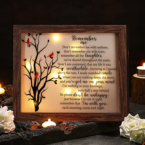 Gerrii Sympathy Memorial Gifts Red Cardinal Bereavement LED Memorial Gifts for Loss of Loved One Wooden Shadow Box 10'' x 8'' in Poem and Light for Mom Dad Father Funeral Bereavement(Retro Style) - style: Retro Style