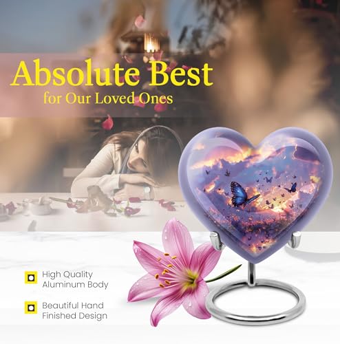 Twilight Butterflies Heart Urn for Human Ashes - color: Butterfly, size: 10 Inch + 3 Inch - Pack of 5
