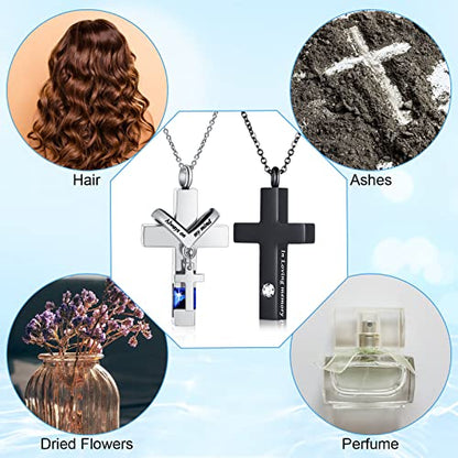Yinkin 8 Pcs Urn Necklace for Ashes Cremation Cross Necklace Stainless Steel Cremation Jewelry Ashes Memorial Jewelry for Men Women - color: Black and Silver
