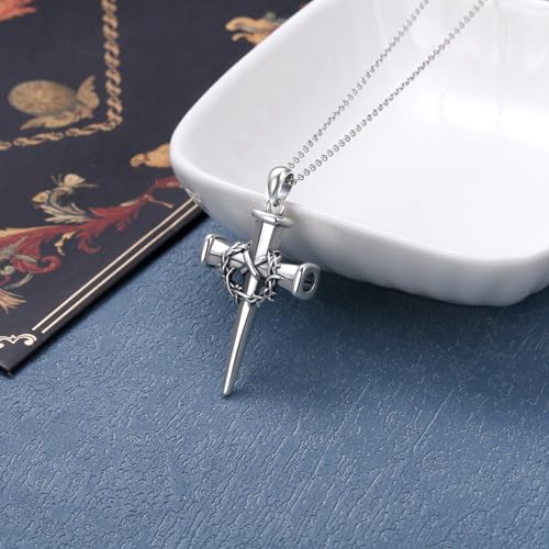 925 Sterling Silver Urn Necklaces for Women Claddagh/Angel Wings/Guitar/Butterfly/Tree of Life Ashes Memorial for Loss Keepsake Jewelry Present Easter Day of the Dead - style: Crown of Thorn
