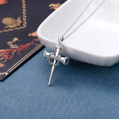 925 Sterling Silver Urn Necklaces for Women Claddagh/Angel Wings/Guitar/Butterfly/Tree of Life Ashes Memorial for Loss Keepsake Jewelry Present Easter Day of the Dead - style: Crown of Thorn