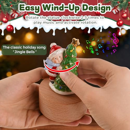 Music Box Figurine, Sculpted Hand-Painted Musical Figure Plays You are Jingle Bells Tune Christmas Anniversary, Birthday Gifts for Daughter Son Mom Dad Kids (Kid &Christmas Tree) - color: Kid & Christmas Tree