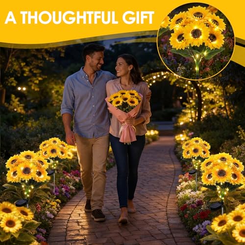 VIHOSE 4 Pack Sunflower Solar Lights with 24 Sunflowers 45 LED Ip65 Waterproof Outdoor Stake Lights with Upgraded Solar Panel for Yard Patio Landscape Lawn Garden Decor for Mom Grandma Birthday Gifts - style: Sunflower