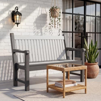 2-Person Outdoor Bench with 700 Lbs Weight Capacity, Dark Grey | Poly Lumber Weatherproof Garden Bench Seating for Porch, Balcony and Park, All-Weather Patio Bench Furniture - color: Dark Grey