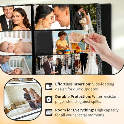 Photo Album 4x6 600 Pockets Photos, Large Capacity Leather Cover Photo Book | Slip-In Horizontal & Vertical Pockets Acid-Free Waterproof Picture Albums Great for Family Baby Wedding Holiday & Anniversary - color: Black