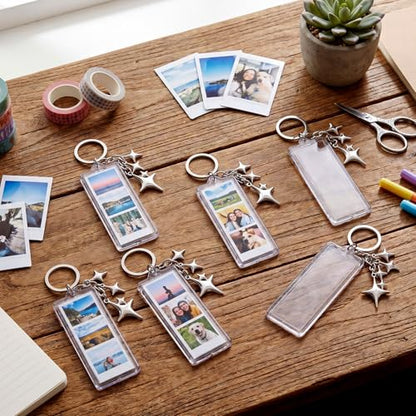 MTLEE 12 Pcs Mini Photo Strip Keychain Frame 1x3 Inch Acrylic Photo Booth Keychain Double Sided Keyring Blank DIY Custom Gift - style: Four Pointed Star Clasp