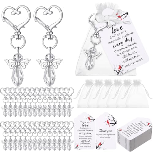 100 Set Funeral Favors, Celebration of Life Favors Angel Keychains Organza Bags Sympathy Thank You Tags for Memorial Party Supplies Guest Return Favor Funeral Gifts - color: Transparent, size: Cardinal