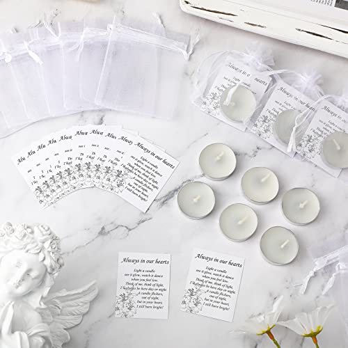 Coume 50 Set Funeral Favors - Tealight Candles, White Candles with Condolence Cards and Organza Bags for Guest Memorial Party (Minimalist) - style: Minimalist