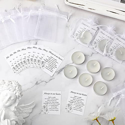 Coume 50 Set Funeral Favors - Tealight Candles, White Candles with Condolence Cards and Organza Bags for Guest Memorial Party (Minimalist) - style: Minimalist