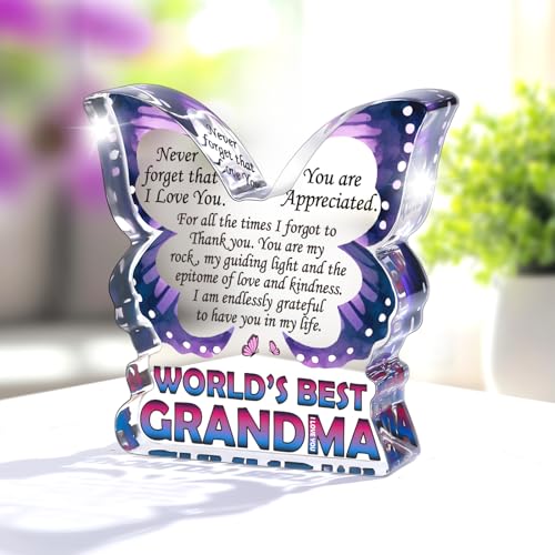Grandma Birthday Gifts, Grandmother Gifts from Granddaughter Grandson, Unique Gift Ideas for First Time New Grandma Nana Gigi, Butterfly Acrylic Decorative Signs Plaques - style: Grandma