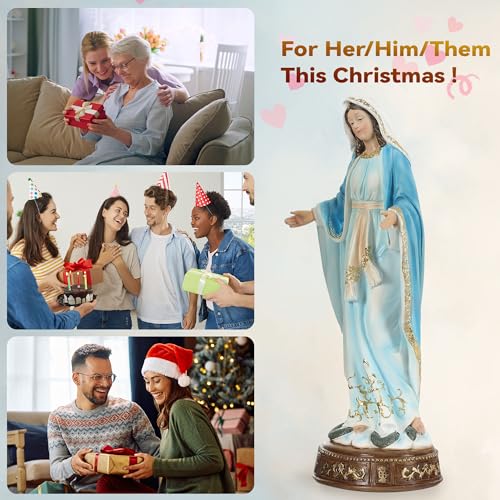 12-Inch Virgin Mary Statue, Catholic Our Lady of Grace - color: White+blue