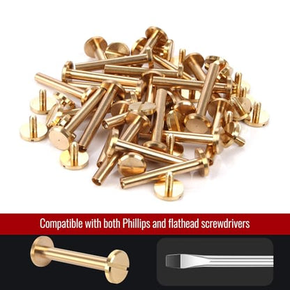 Chicago Binding Screws - 4mm x 30mm Binding Posts - 10mm Phillips Nut - Chicago Screw Binding Post Screw Kit for DIY Leather Decoration Scrapbook Photo Albums (Brass, 25 PCS) - size: 4mm x 30mm
