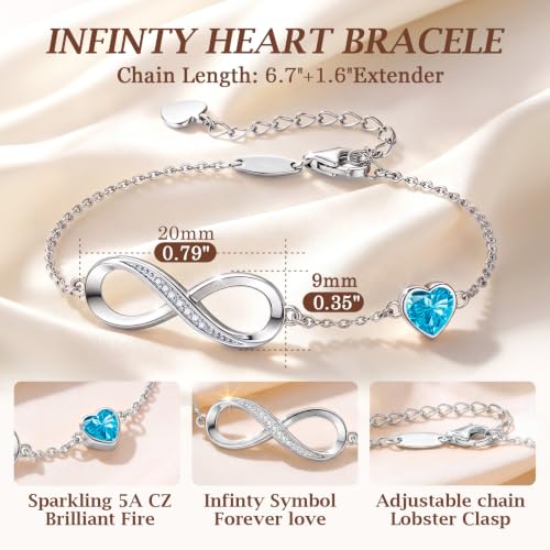 CDE 925 Sterling Silver Infinity Birthstone Bracelet Jewelry Gift for Women | Hypoallergenic,Non Tarnish,Heart CZ,Nickel-Free & Lead-Free,Anniversary Christmas Birthday Idea Gifts for Wife Girlfriend Her - color: 12-Dec