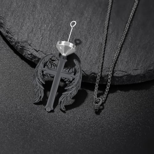 Aniu S925 Sterling Silver Urn Necklace Cremation Jewelry for Ashes - color: Black Cross - B