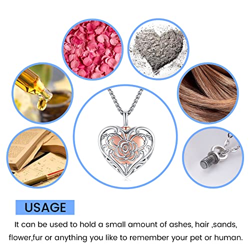 Eusense Cremation Jewelry for Ashes Urn Necklace to Put Ashes In 925 Sterling Silver Memorial Pendant Heart Urn Necklaces for Ashes Necklace for Women Men - style: A-Heart Urn Necklace-Rose