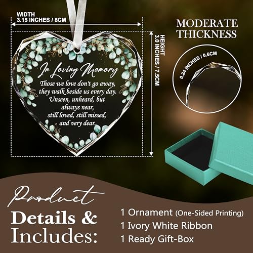 Memorial Gifts Glass Ornaments for Loss of Loved One, Heart Shape Ornament | Glass Memorial Ornament, Funeral Memorial Gifts Small,Remembrance Sympathy Present