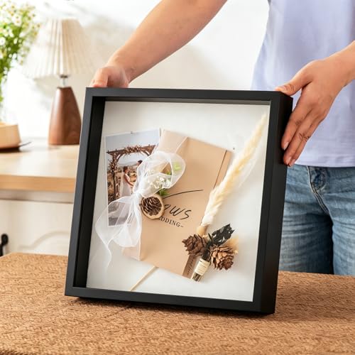 12x12 Shadow Box Frame with Ultra-Clear Glass & Soft Linen Back - color: Black+high Definition Panel + Shatter-proof Packaging, size: 12x12